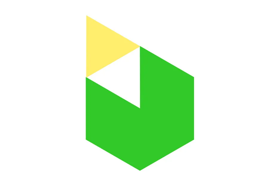 Abstract geometric figure with green and yellow shapes, relating to which figure completes the matrix puzzle B.