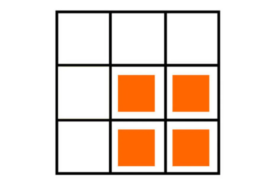 Grid puzzle with orange squares missing one piece in a 3x3 layout for choose the missing piece C challenge.