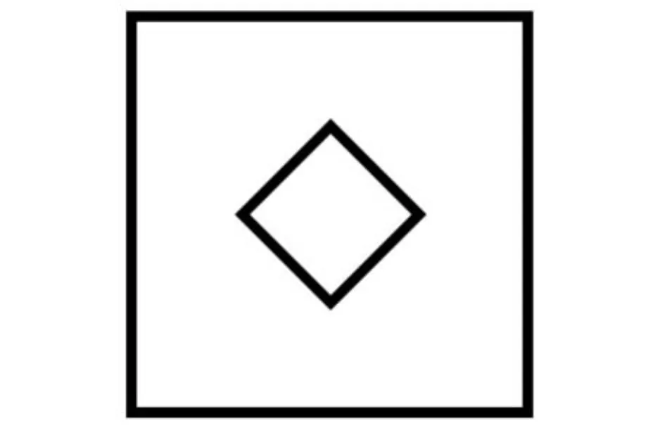 Outlined black diamond shape centered inside a larger outlined black square, representing pick the missing piece concept.