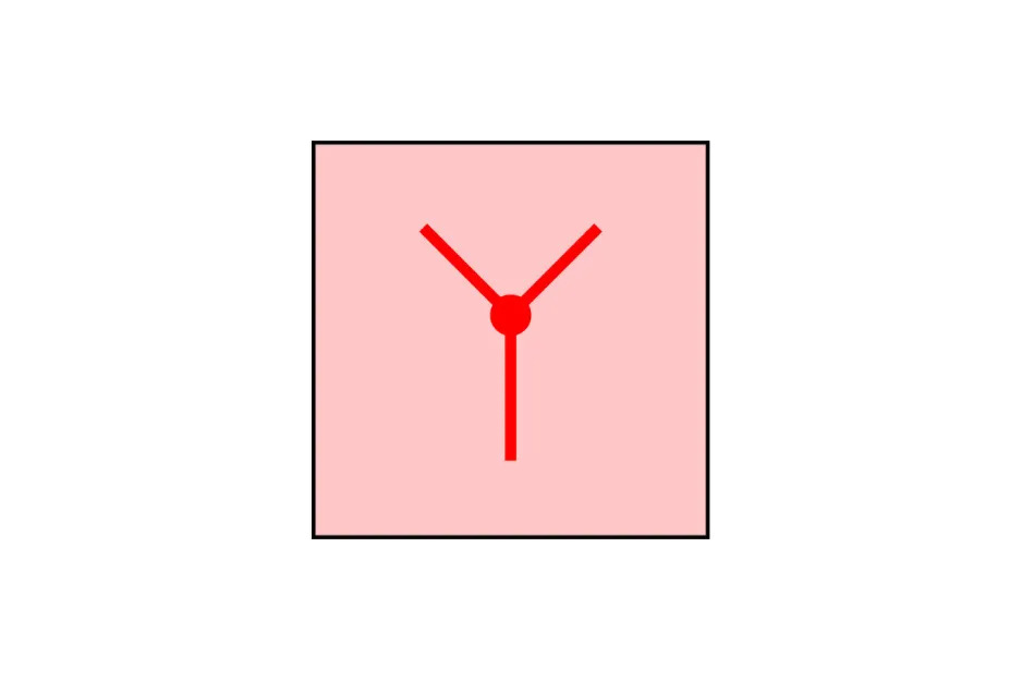 Red lines shaped like a Y inside a pink square completing the matrix with three connected branches.