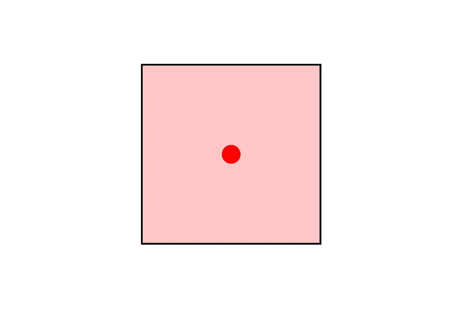 Red dot centered inside a light pink square, part of a puzzle to complete the matrix option B.