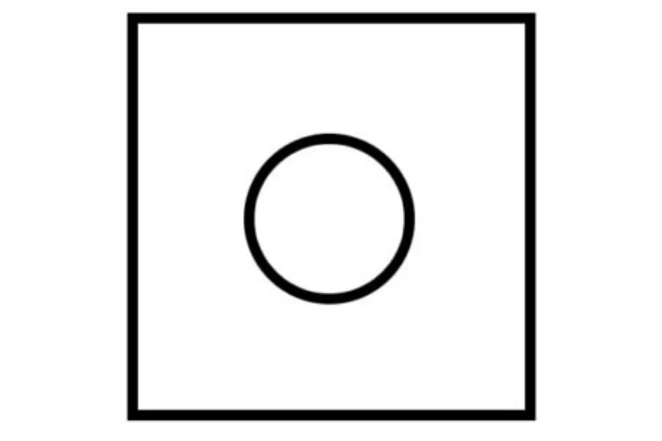 Simple black circle inside a square, illustrating the concept to pick the missing piece in a puzzle.