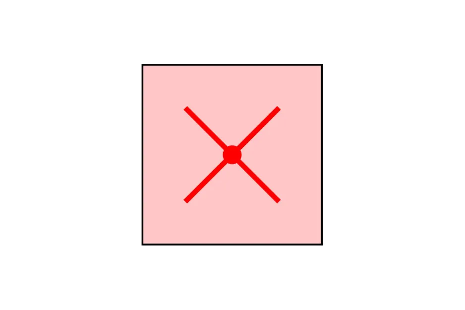 Red cross with connected lines inside a pink square, illustrating the concept of completing the matrix puzzle.