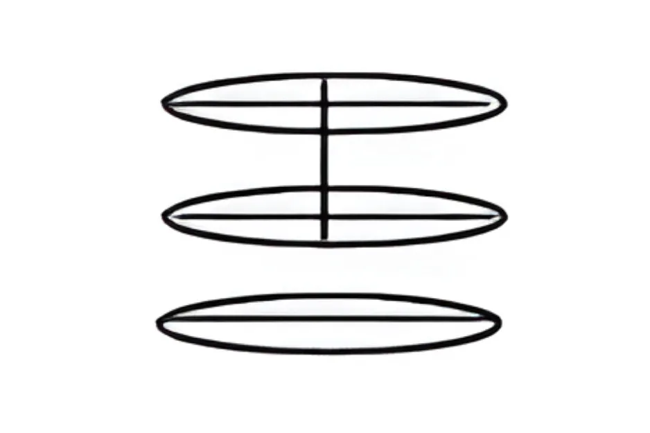 Three horizontal oval shapes with one vertical line intersecting the top two, puzzle to choose the missing piece C.