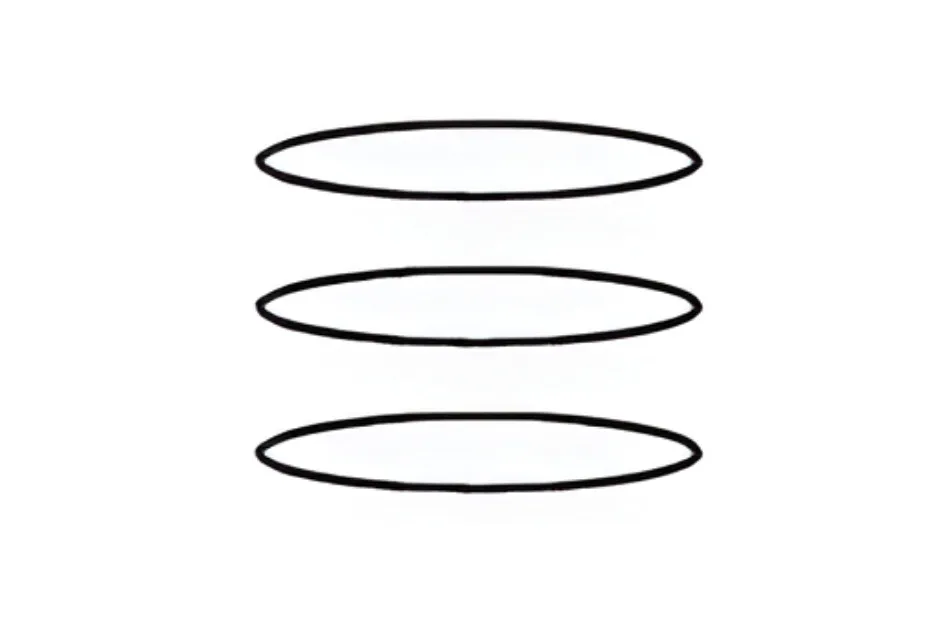 Three black oval shapes stacked vertically on a white background representing a choose the missing piece puzzle.