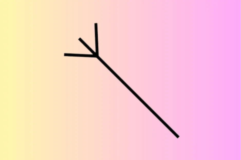Abstract black line pattern resembling a tree branch on a gradient background in soft yellow and pink tones, complete the matrix C.