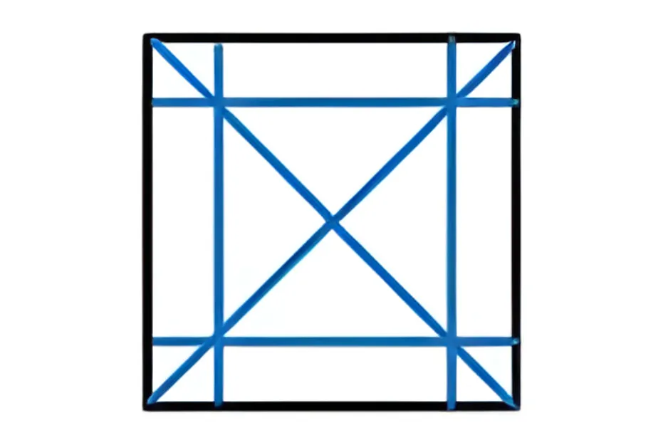 Black square with blue intersecting lines forming a pattern, designed to challenge which completes the pattern B.