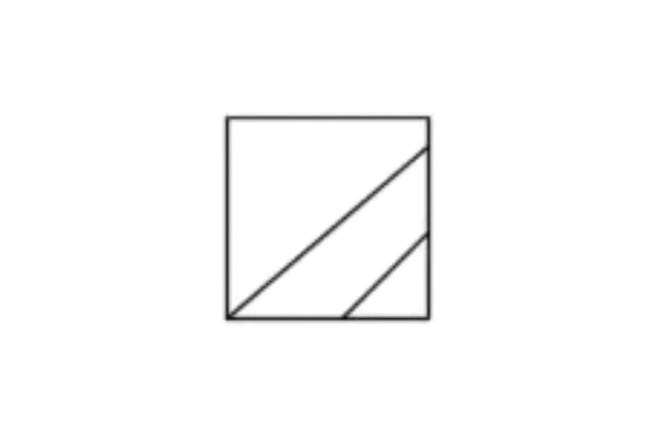 Minimalist black and white square figure with diagonal lines, part of a puzzle asking which figure completes the matrix.