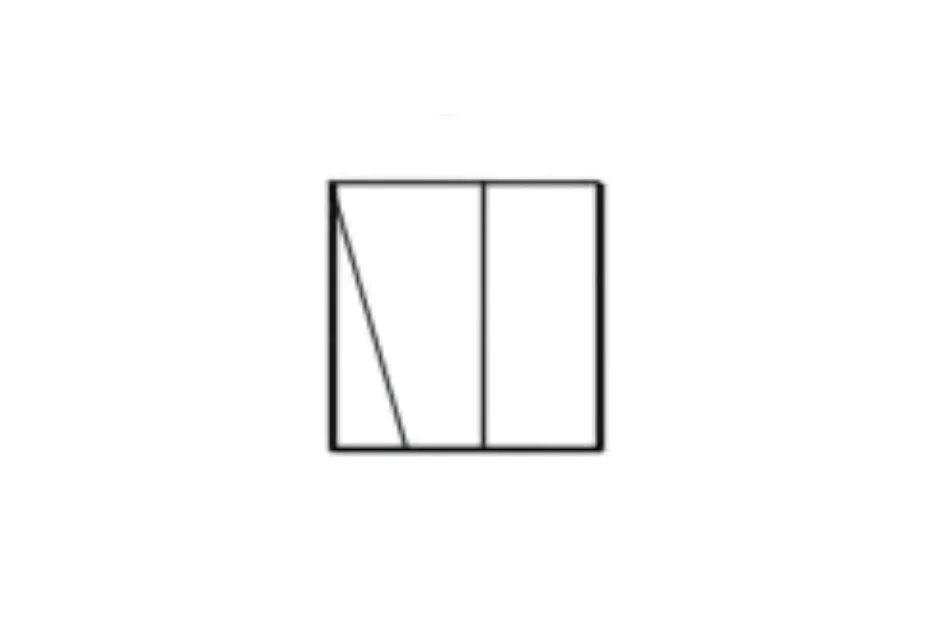 Simple black and white figure from a matrix puzzle showing a divided square with a diagonal line on one side, option D.