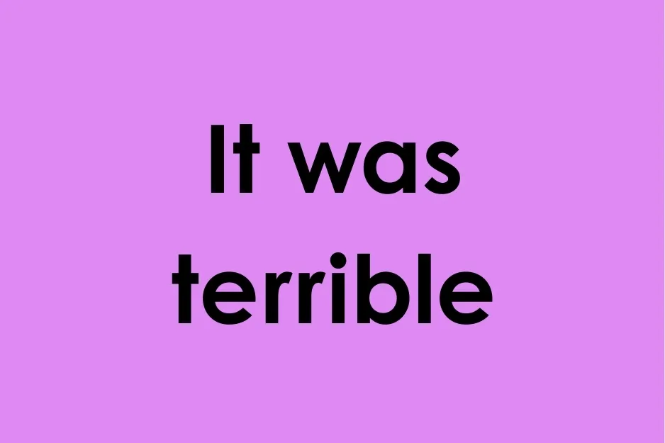 Bold black text saying it was terrible on a purple background explaining 70s meaning of the pits.