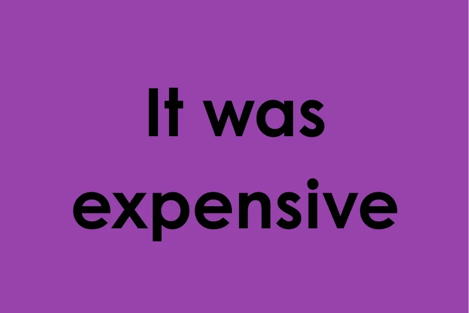 Purple background with bold black text stating it was expensive, explaining meaning of the pits in the 70s.
