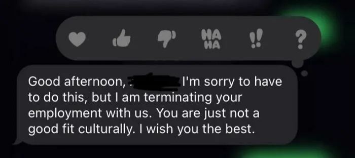 My Manager Texted Me This To Terminate My Employment