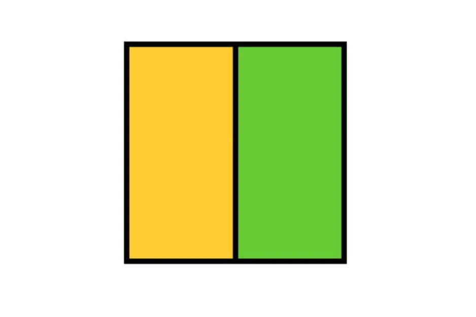 Two vertical rectangles side by side, one yellow and one green, representing pick the final piece concept.