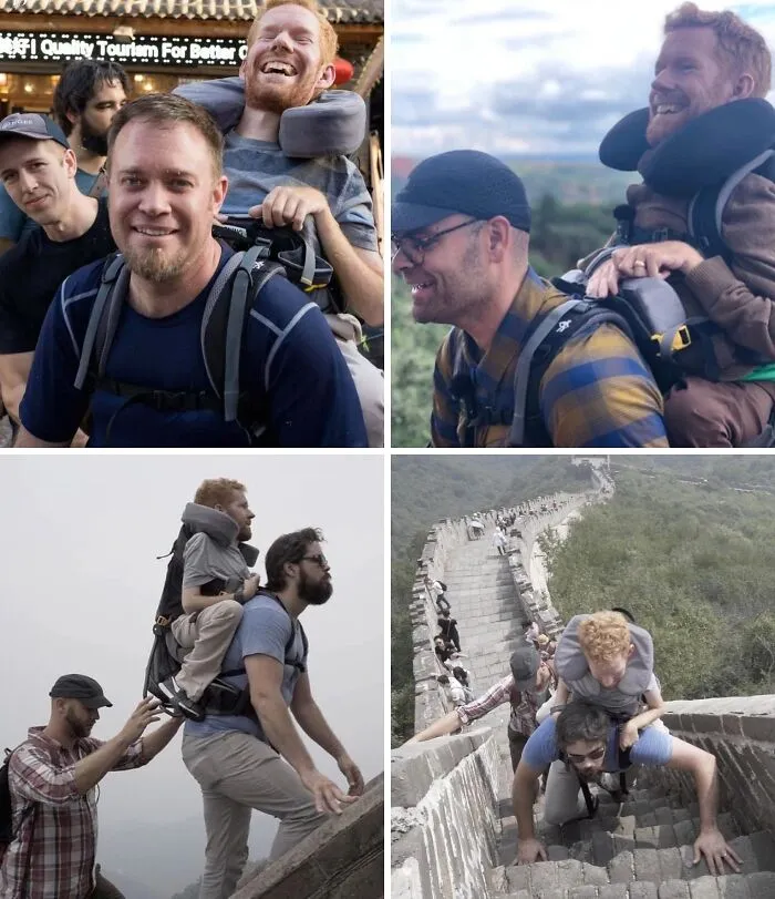 Friends Carry Their Disabled Friend So He Can See The World With Them