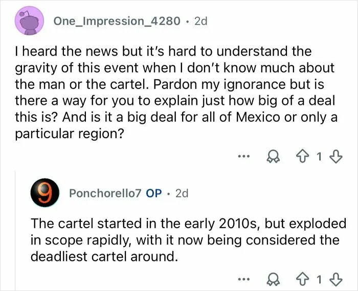 Reddit user discussing Mexico’s ongoing cartel violence, highlighting the cartel’s rapid growth and deadliness since 2010s.