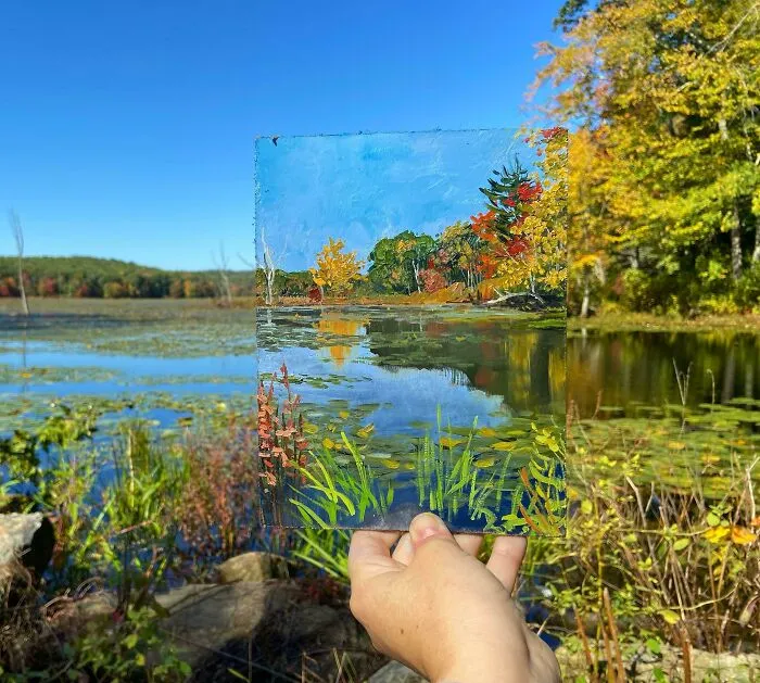 The Sun Finally Came Out, So I Painted The Fall Colors At A Local Pond