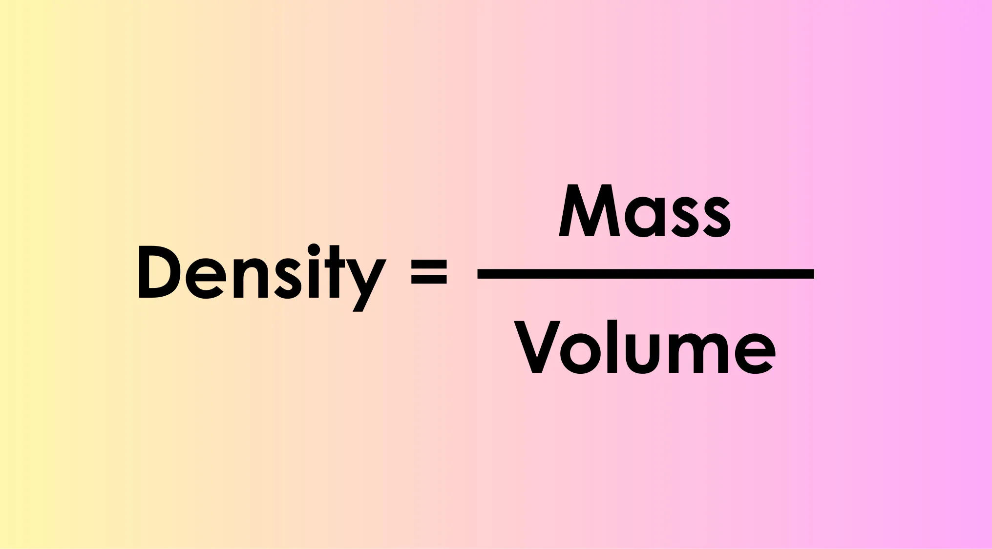 Density formula showing mass divided by volume on a pink and yellow gradient background for GCSE Combined Science Quiz.