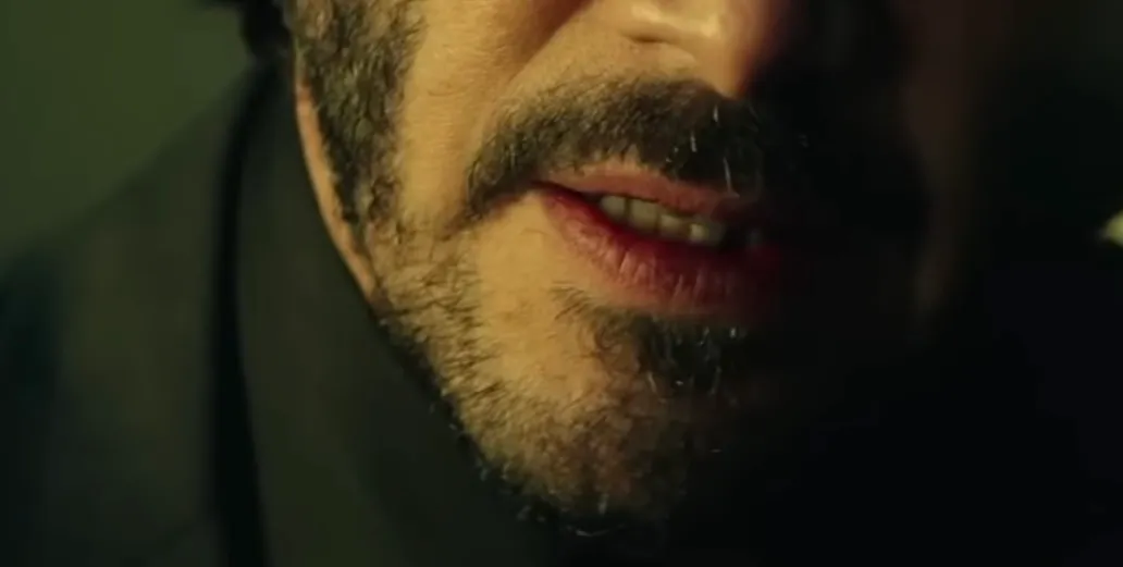Close-up of a celebrity's mouth and beard for guess the celebrity mouth challenge part 3.