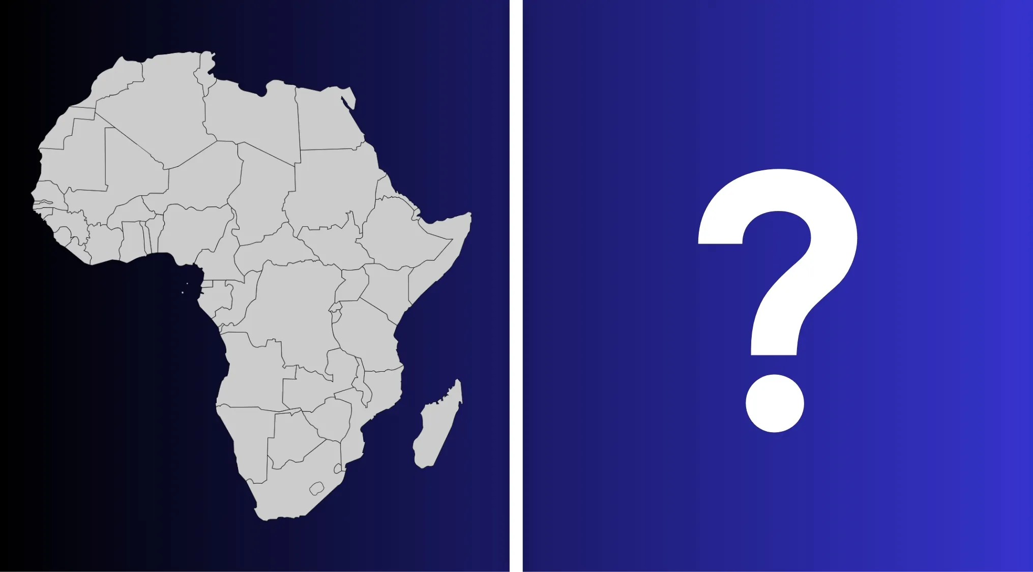 Map of Africa highlighting country formerly known as Upper Volta paired with a large question mark on blue background.