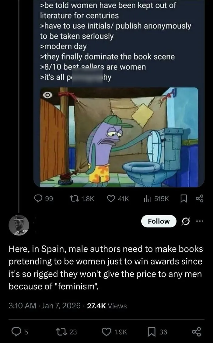 Ahhhh Yes Because Feminism, Male Authors In Spain Must Pretending To Be Women Just To Win Awards