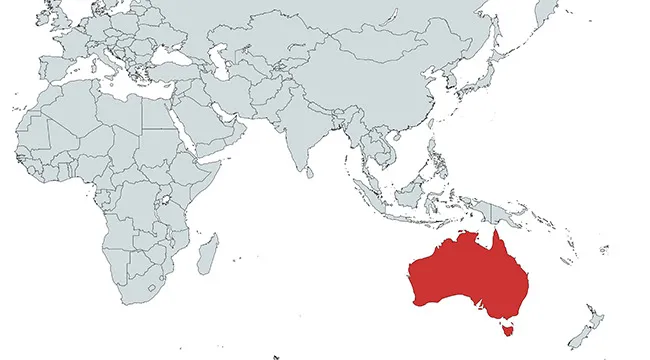 Map highlighting the country marked in red, focusing on identifying which country is shown in the image.