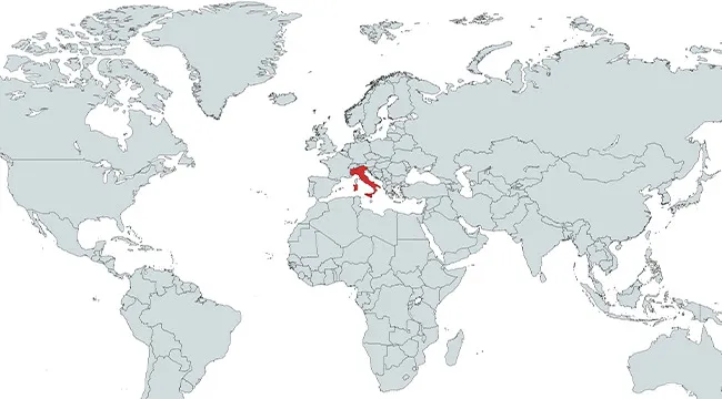 Map highlighting a European country in red, prompting viewers to guess which country is marked on the map.