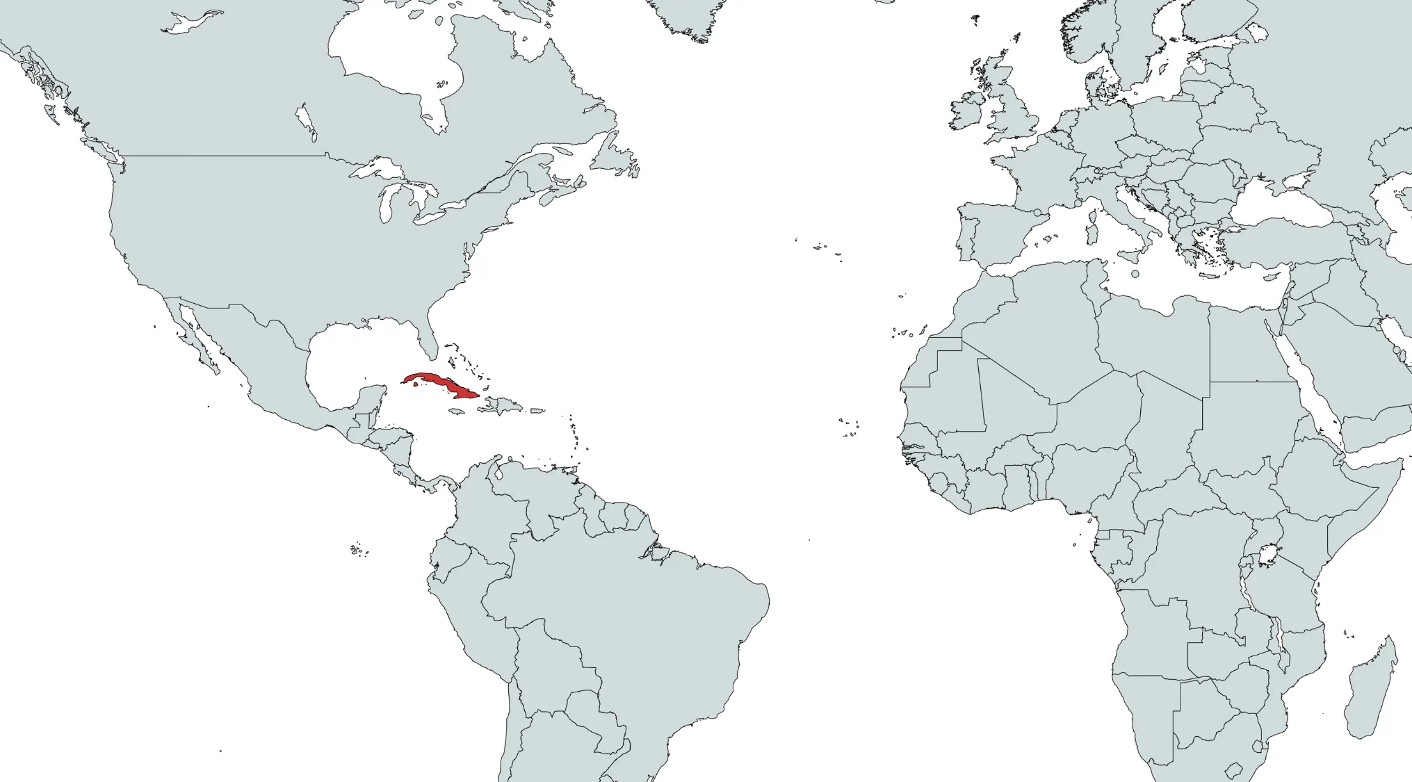 Map highlighting the country marked in red in the Caribbean region for a guess this country quiz on the map.