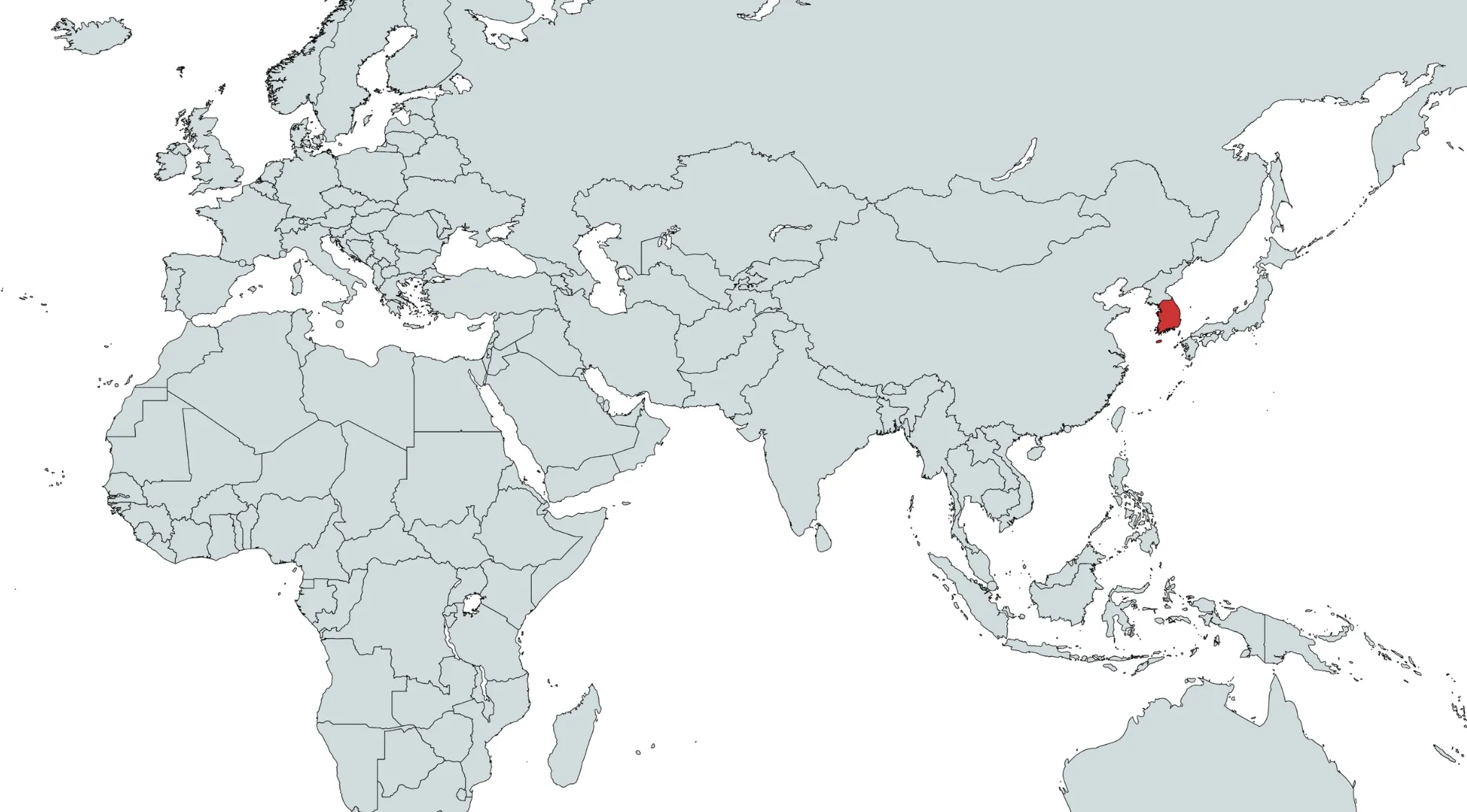 Map showing the country marked in red on the eastern coast of Asia for the country identification quiz.