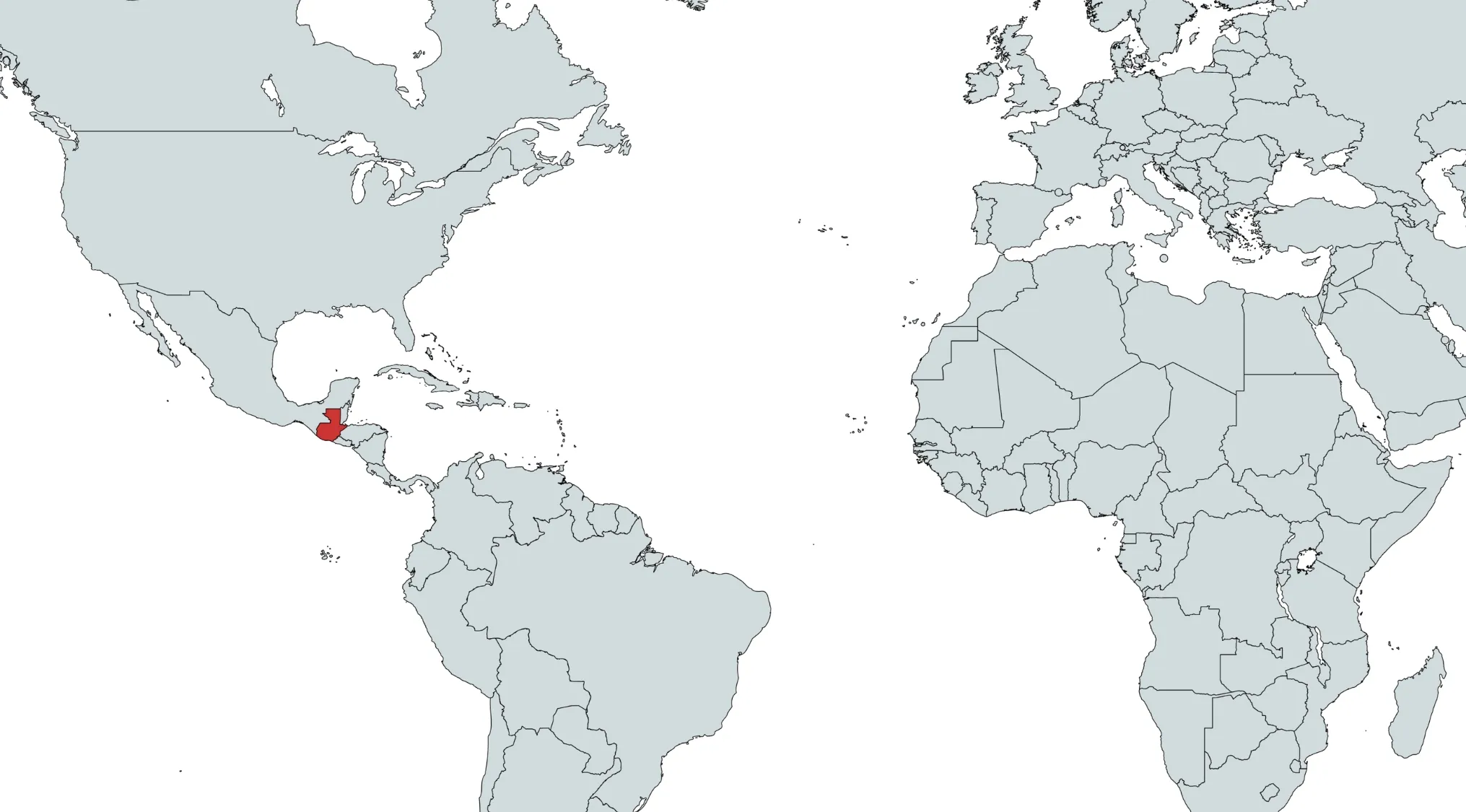 Map highlighting a small country in Central America marked in red, focusing on which country is marked on the map