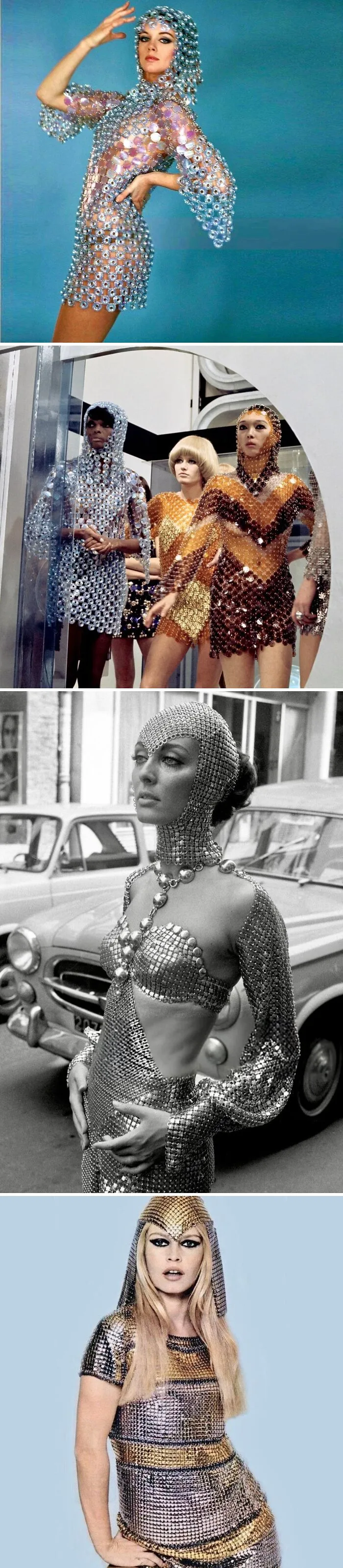 Models showcasing historical garments with bold metallic designs and intricate patterns that would break the internet today