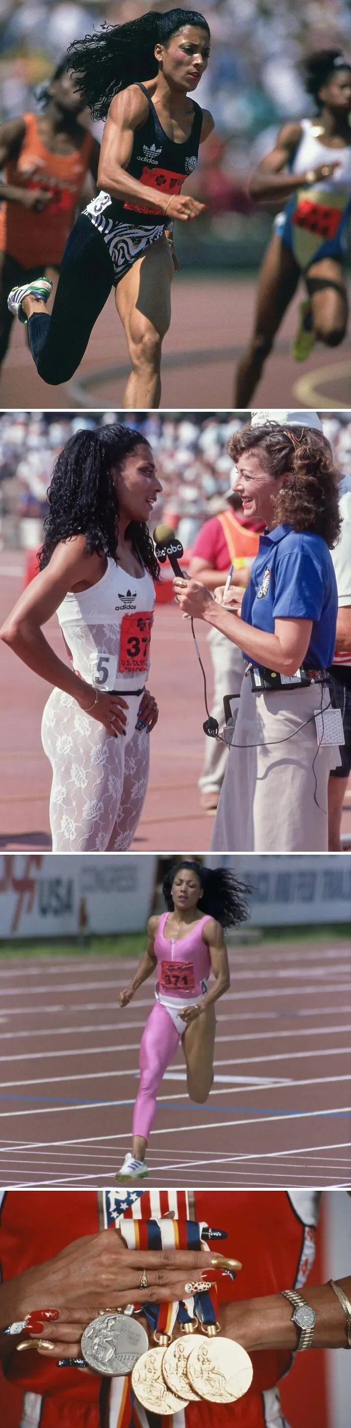 Athlete wearing historical garments in unique running outfits with medals, showcasing rare historical garments in sports.
