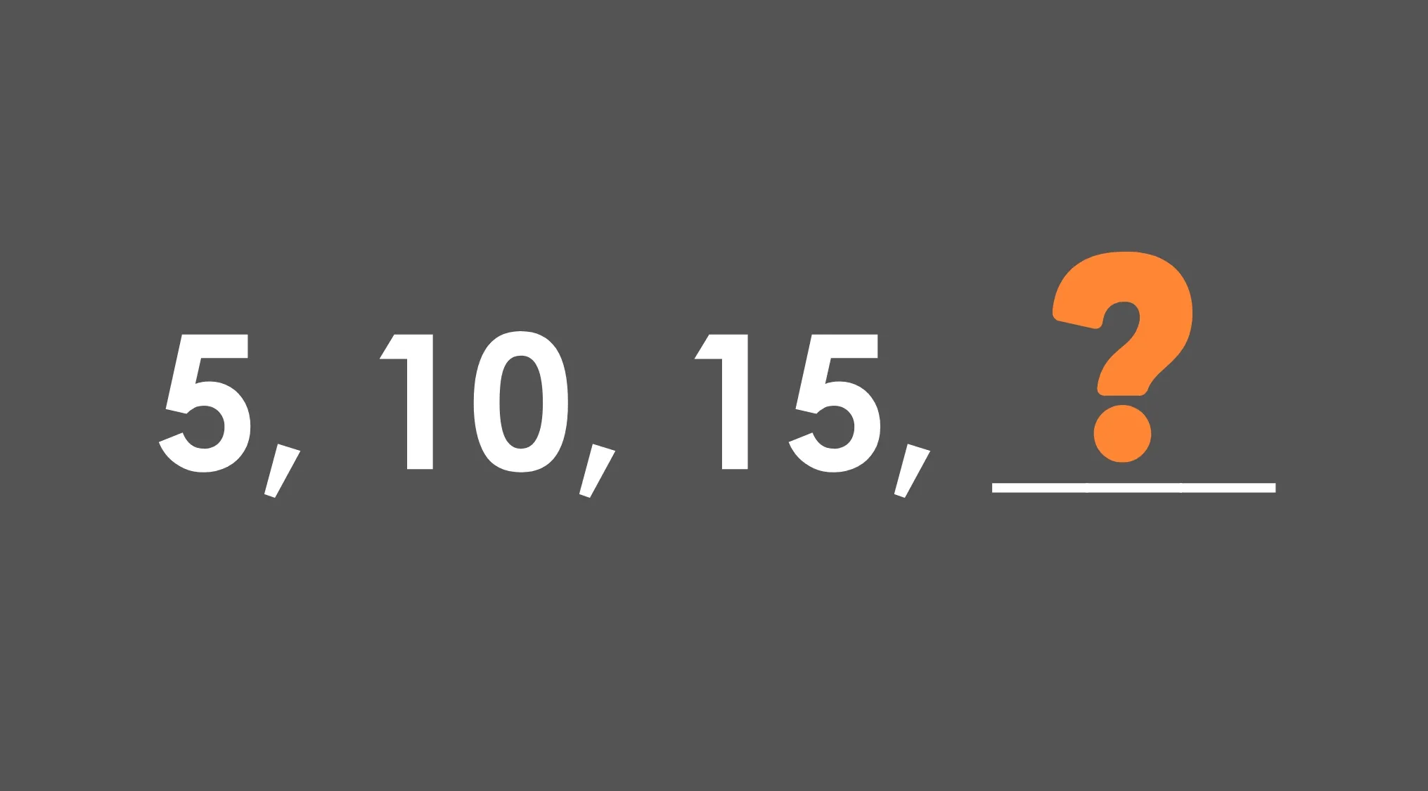 Sequence math test question for grade 2 showing numbers 5, 10, 15 and asking which number comes next in the series.