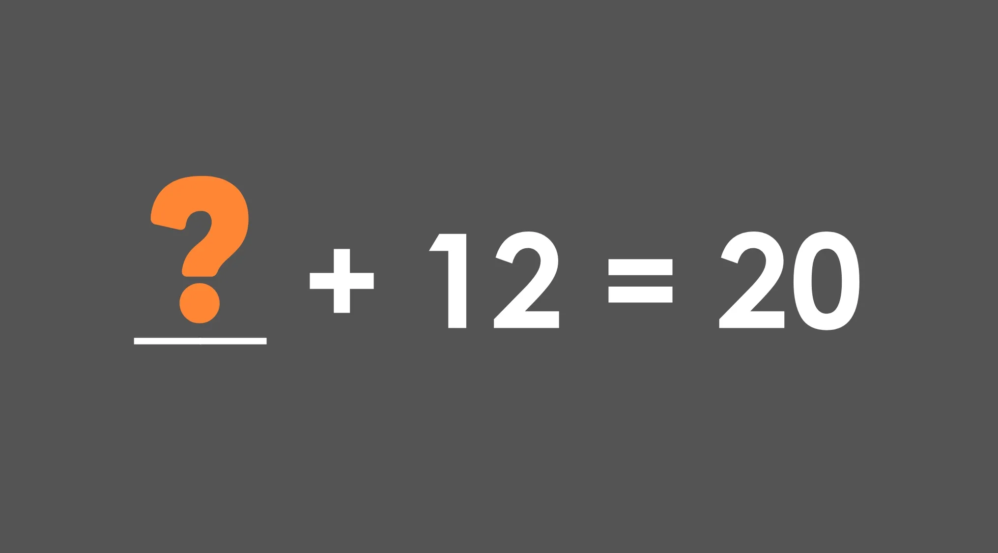 Math test question showing missing number plus 12 equals 20 with a question mark on a gray background.