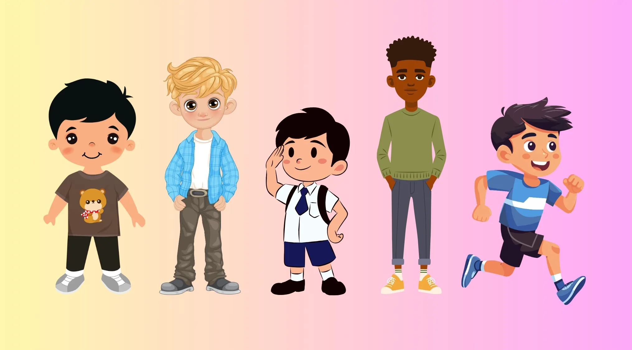 Illustration of boys in a row, focusing on counting how many boys are behind the second boy for a math test question.
