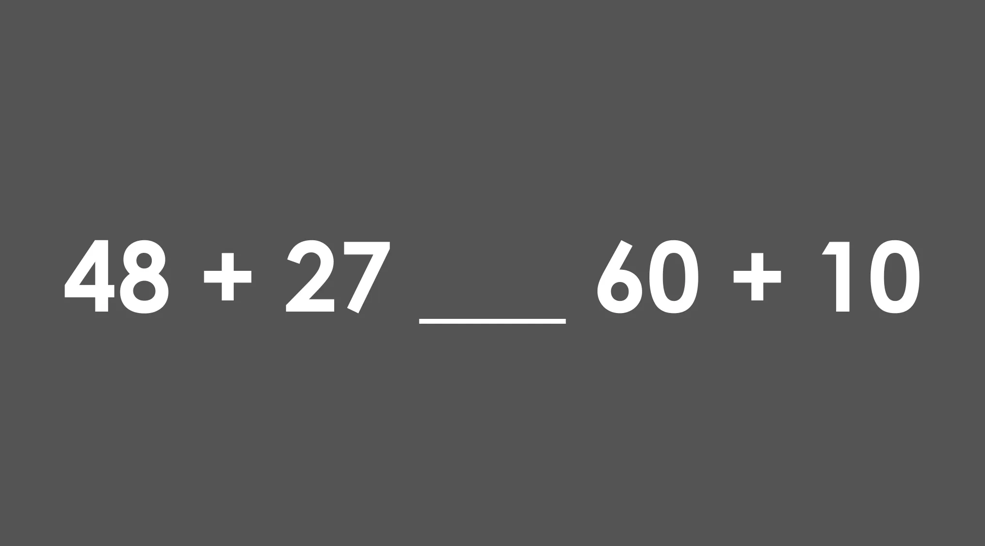 Grade 4 math test inequality question showing addition expressions requiring the correct inequality sign.