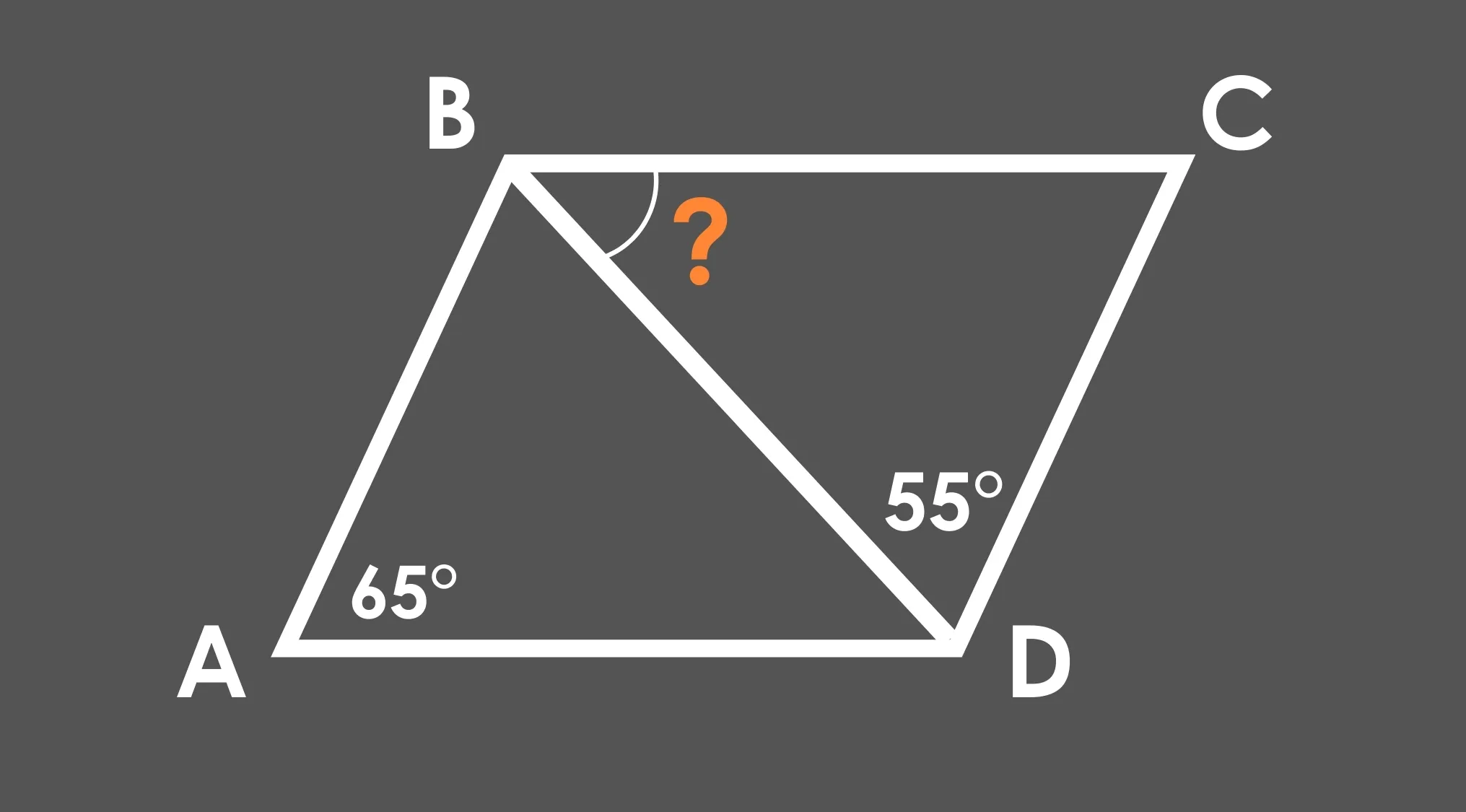 Parallelogram ABCD with angles 65 and 55 degrees, diagonal BD, asking for measure of angle CBD in math test question.
