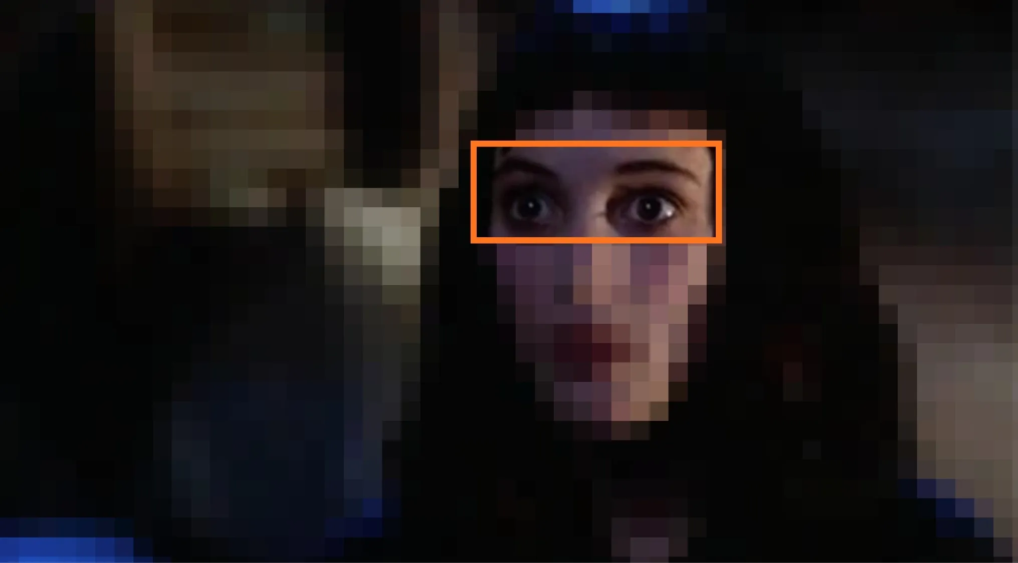 Close-up of a woman's eyes highlighted in a dark setting, related to guessing the 80s dark comedy movie from characters' eyes.