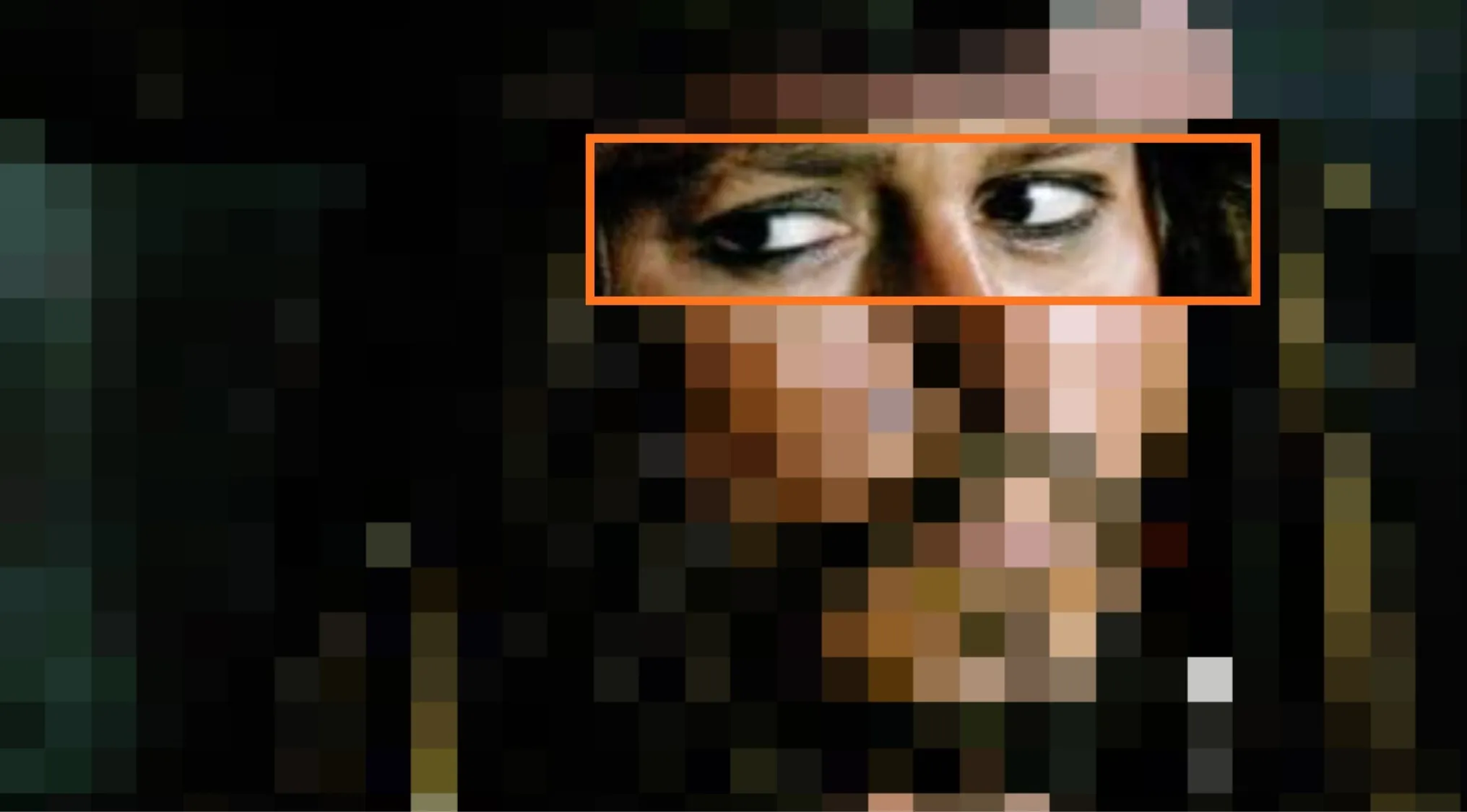 Close-up of character's eyes from a mysterious film series scene, challenging viewers to guess the movie from the characters' eyes.