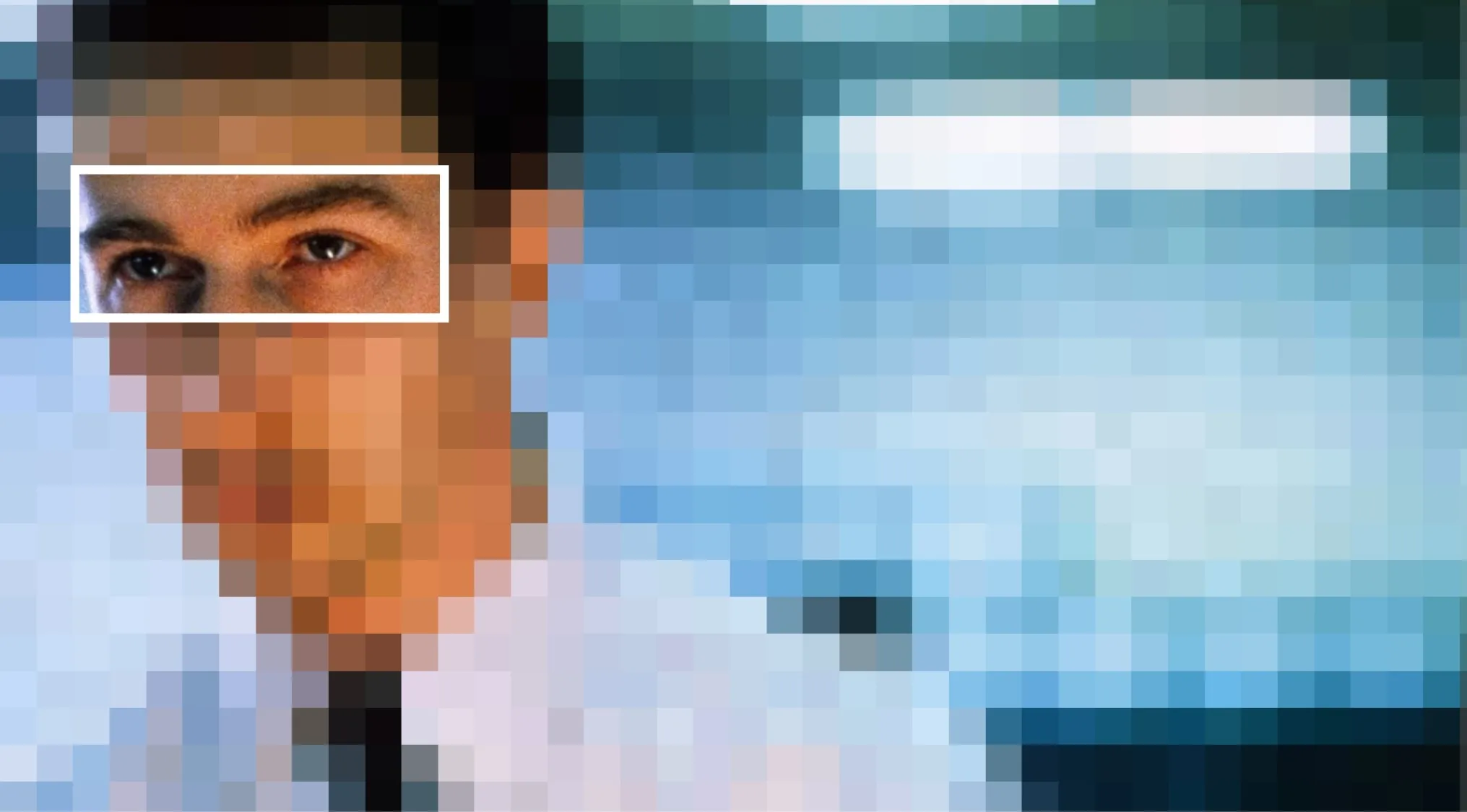 Close-up of a male character's eyes from a popular movie scene, part of a guess the movie from the characters eyes challenge.