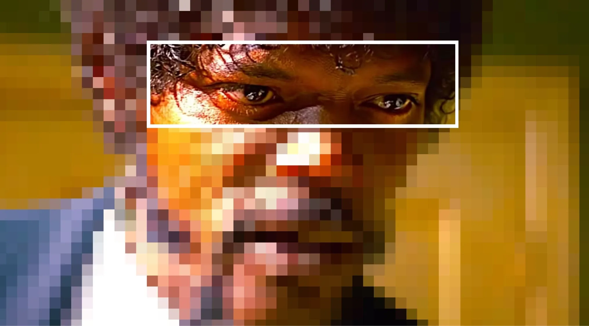 Close-up of intense movie character's eyes with dramatic lighting, challenging viewers to guess the film from the characters' eyes.