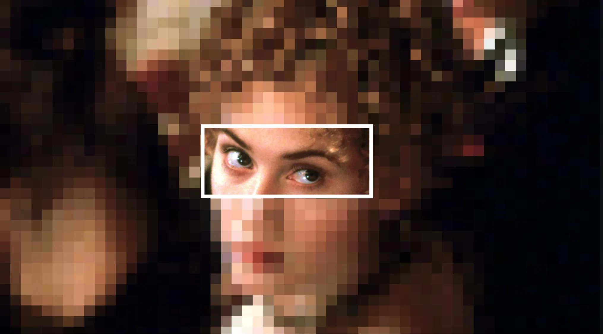 Close-up of character's eyes from a movie scene, challenging viewers to guess the movie from the characters' eyes.