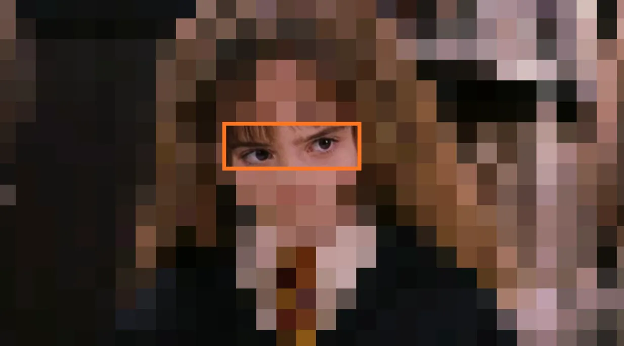 Close-up of a character's eyes from a famous magical saga movie, challenging viewers to guess the film.