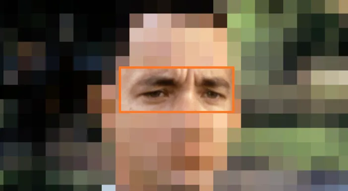 Close-up of intense eyes from a 90s classic movie character for guessing the movie from the characters' eyes quiz.
