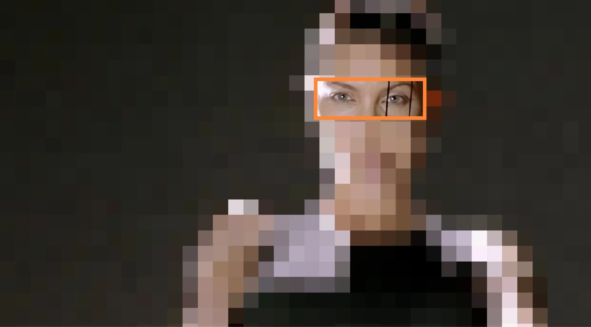 Close-up of a woman's eyes used to guess the movie from the characters' eyes in a cinematic context.