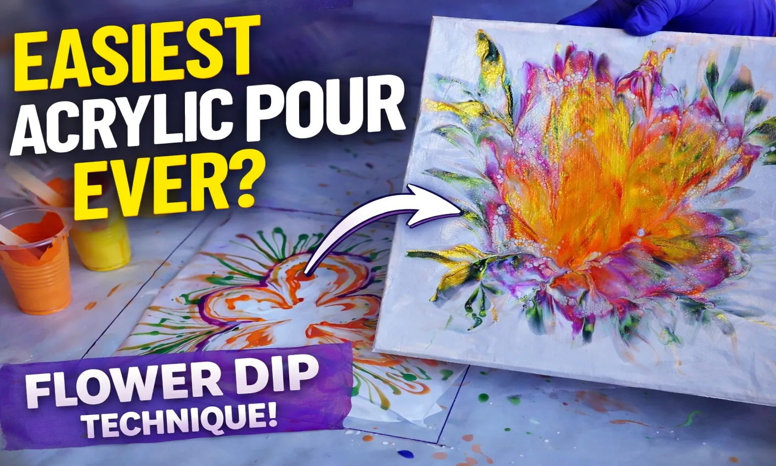 Easiest Acrylic Pour Ever? Flower Dip Technique For Stunning Results! 🌸