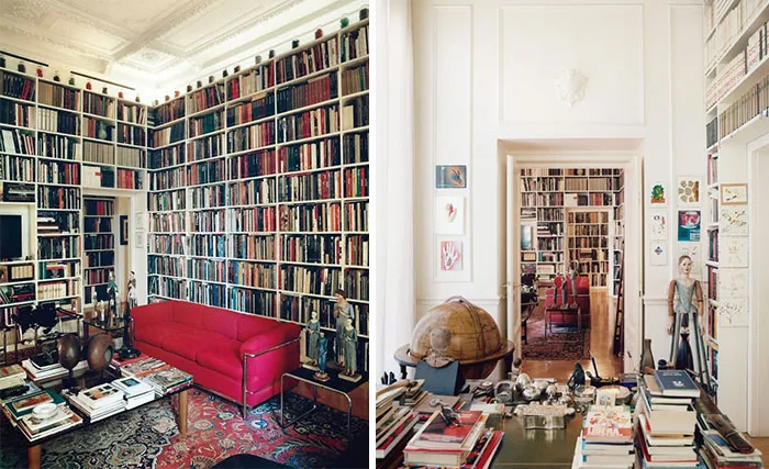Some 20,000 Books – In Niches, Stacked On A Saarinen Table, And Steeply Shelved