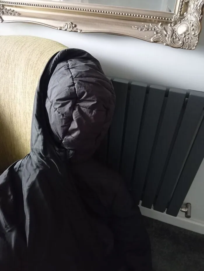 My Teenage Sons Coat After He Dumped It On The Chair In The Hallway