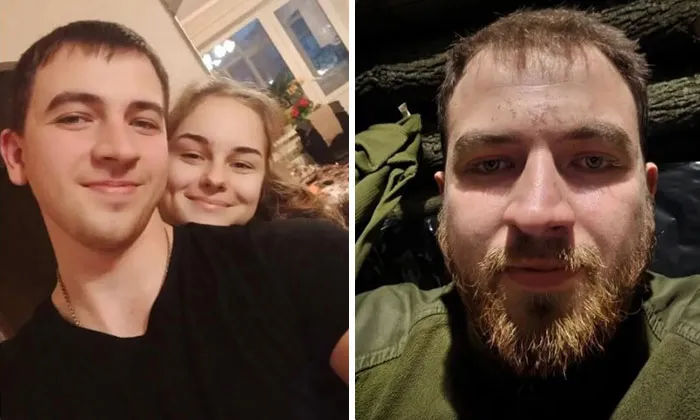 Before-and-after photos of a Ukrainian soldier showing changes in appearance and emotion during the war.
