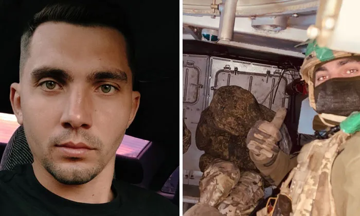 Before-and-after photos of a Ukrainian soldier showing powerful transformation during the war experience.