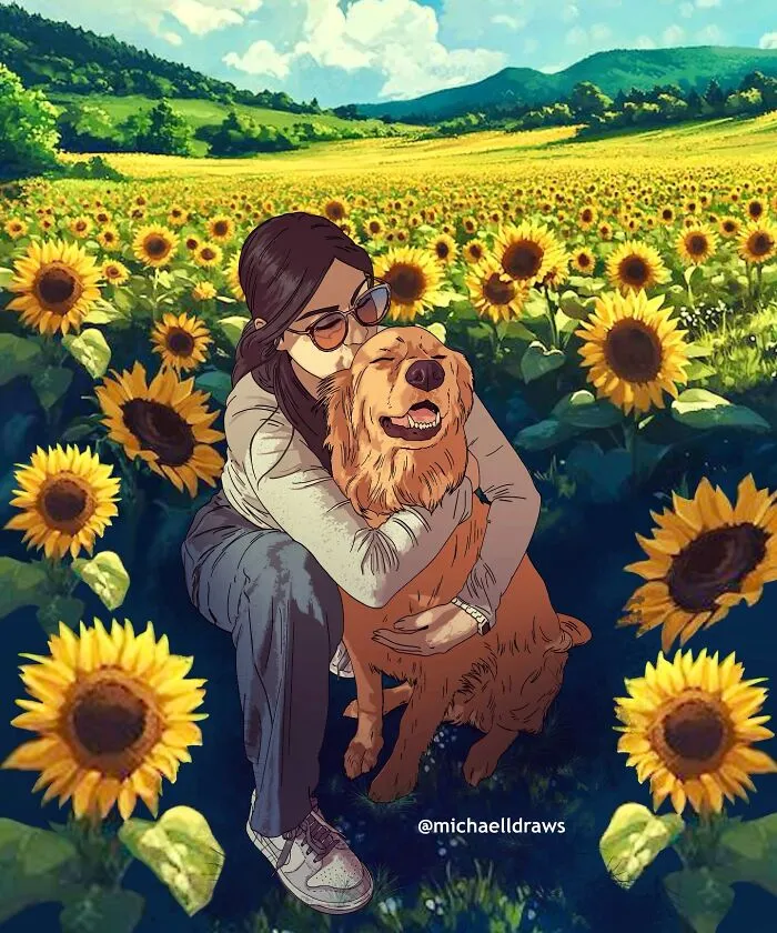 This Artist Transforms Simple Photos Into Stunning Portraits Of Pets And Their Humans (47 Pics)